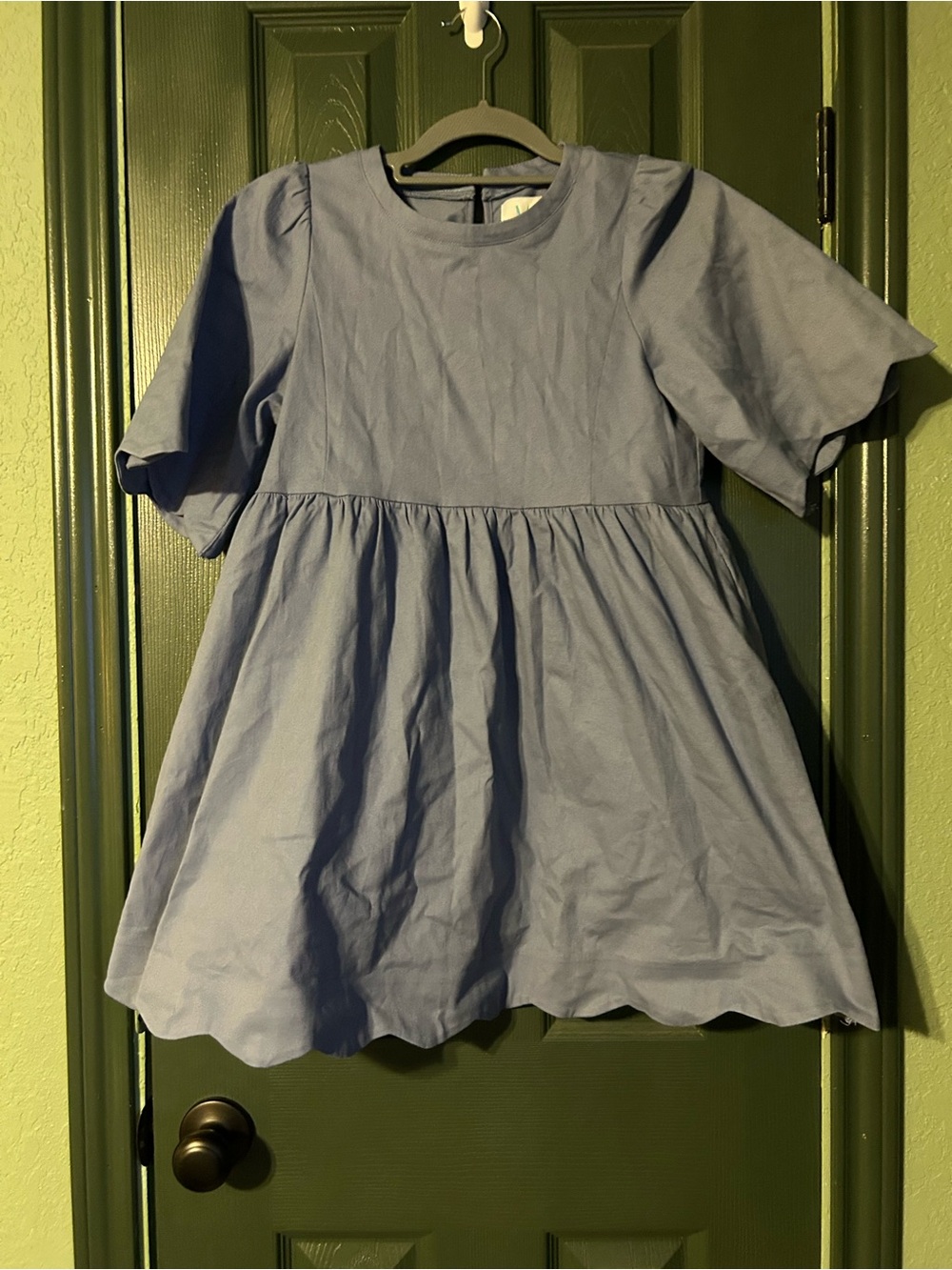 Girls Light Blue Puff Sleeve Cotton Dress by
